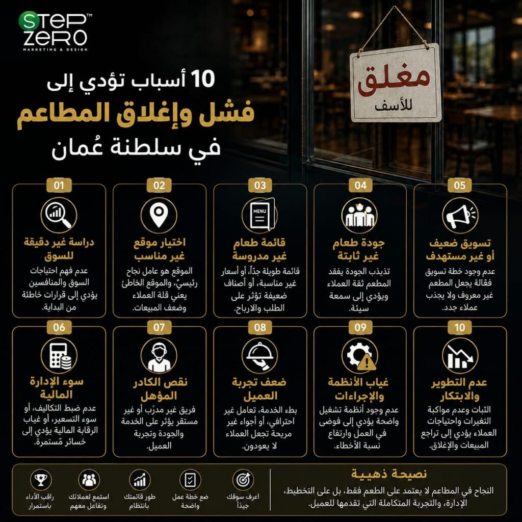 10 أسباب تؤدي إلى فشل وإغلاق المطاعم في سلطنة عمان